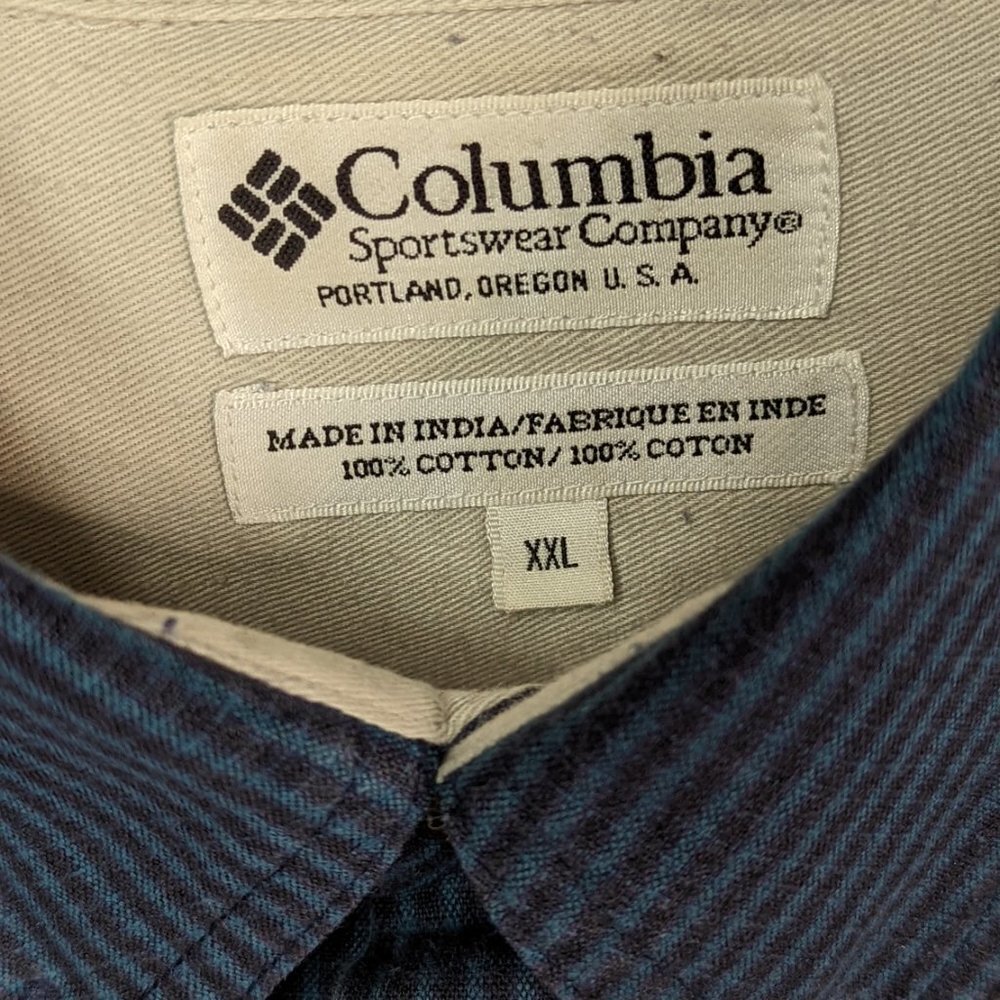 COLUMBIA SPORTSWEAR COMPANY Cotton Button Down Shirt Blue Stripe Size XXL - Picture 2 of 14